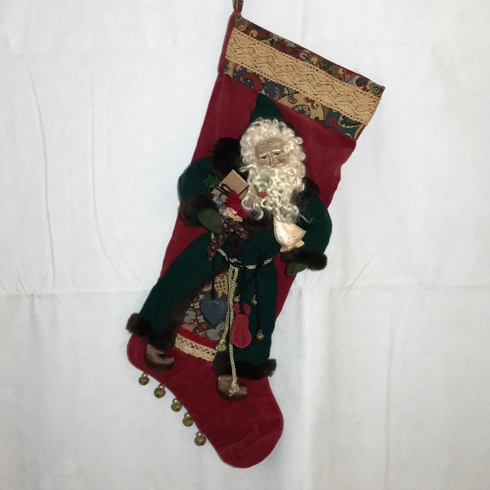House of Hatten Vintage Christmas Stocking 3D Santa Face Doll Crocheted